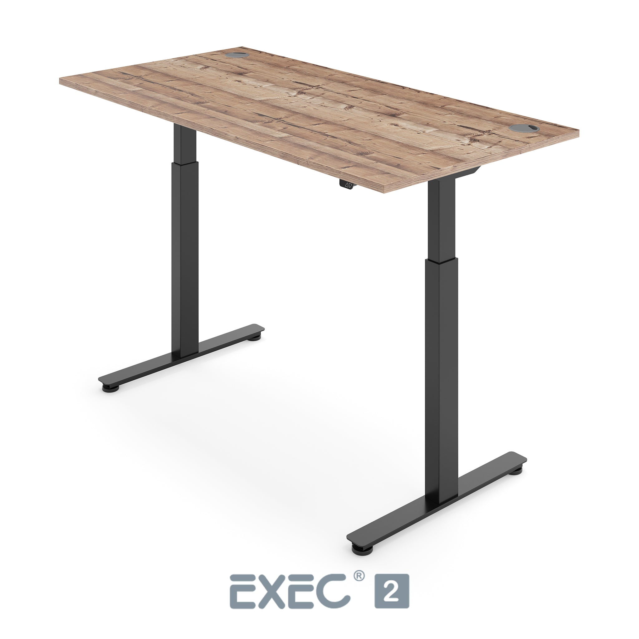 timber height adjustable desk with black frame