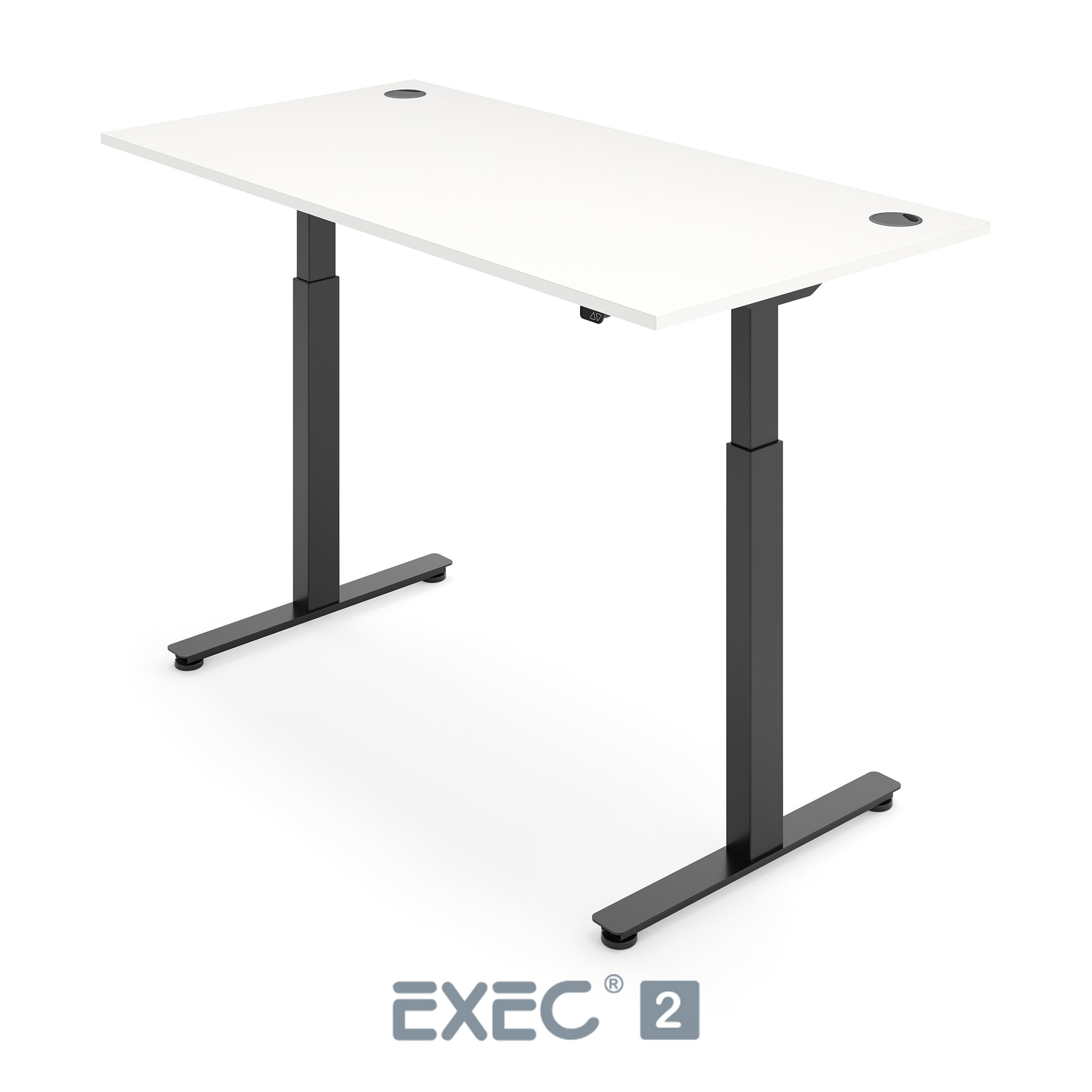 white height adjustable desk with black frame