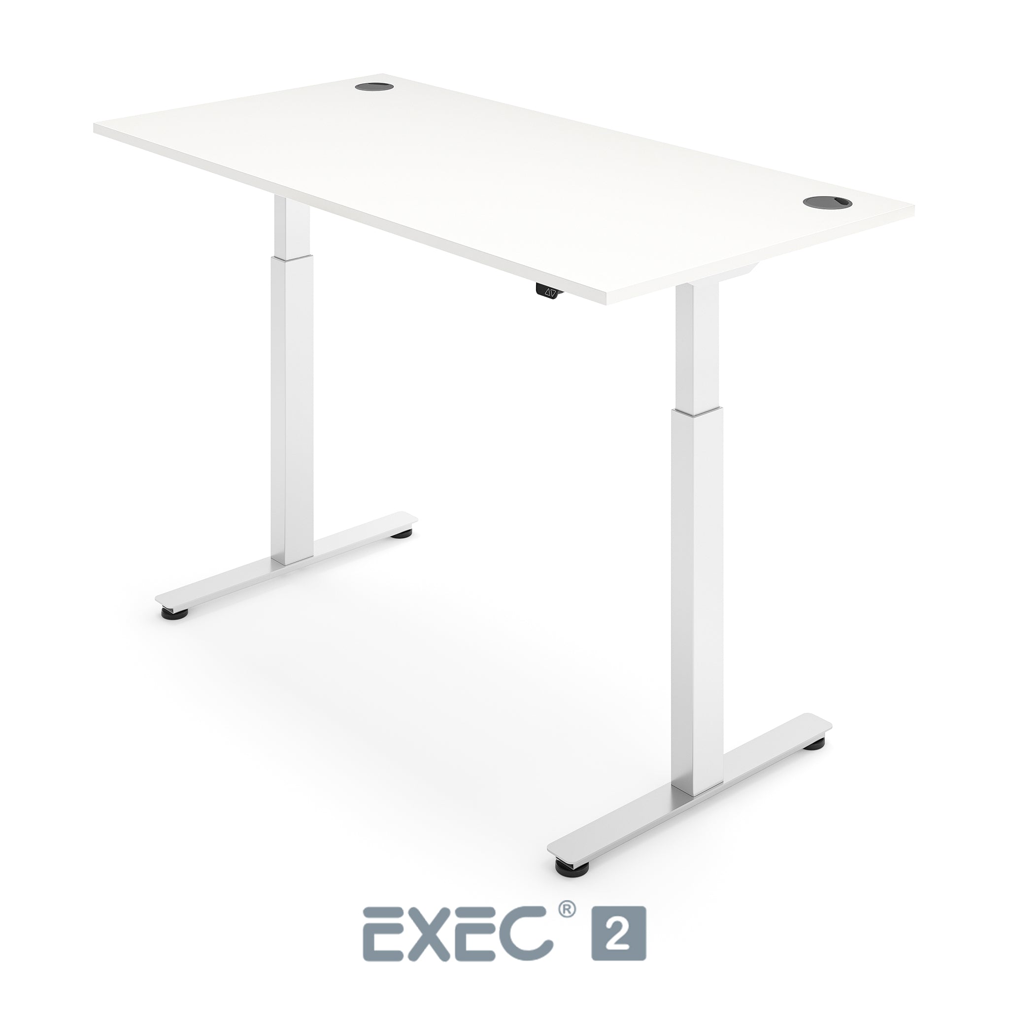 white height adjustable desk with white frame