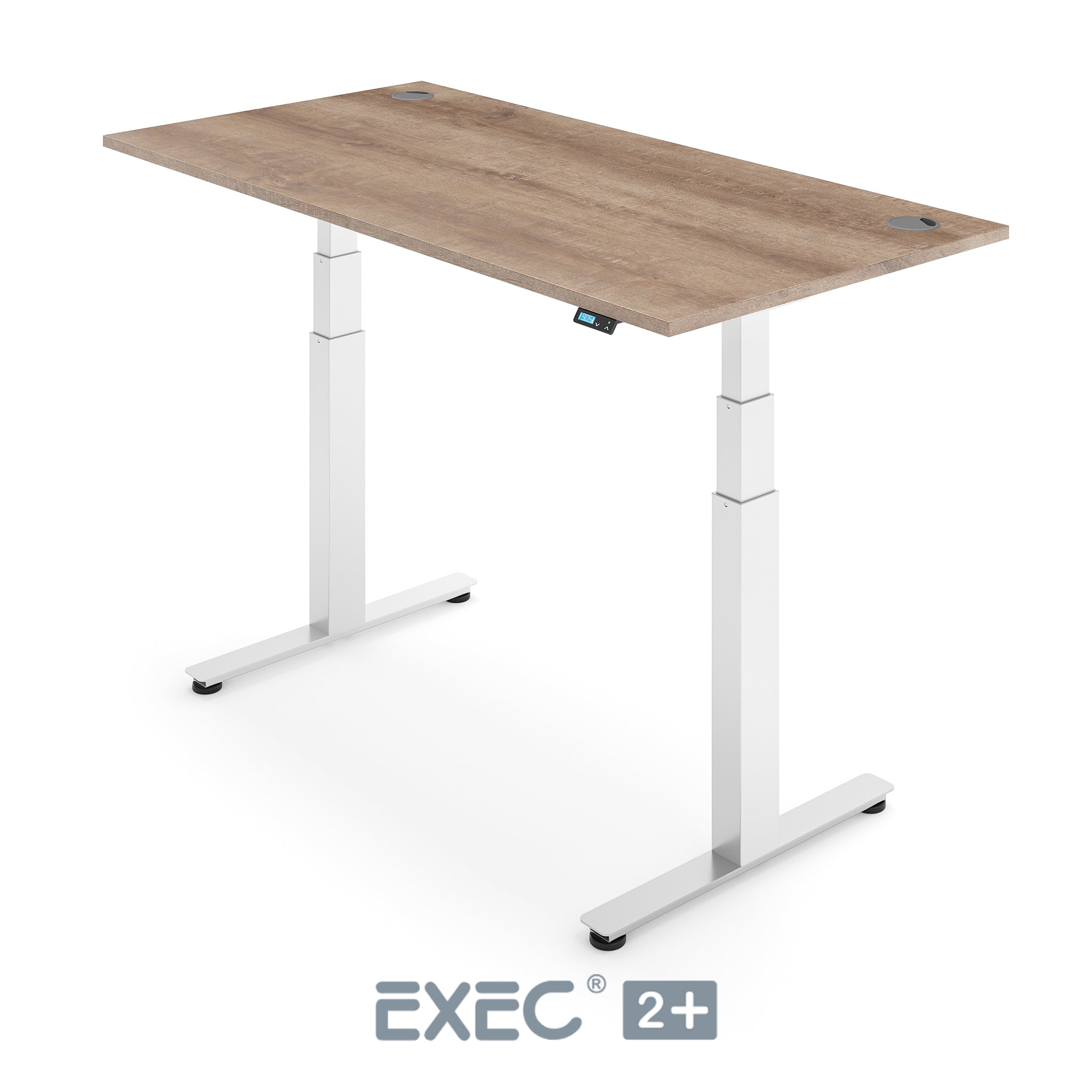 nebraska oak height adjustable desk with white frame