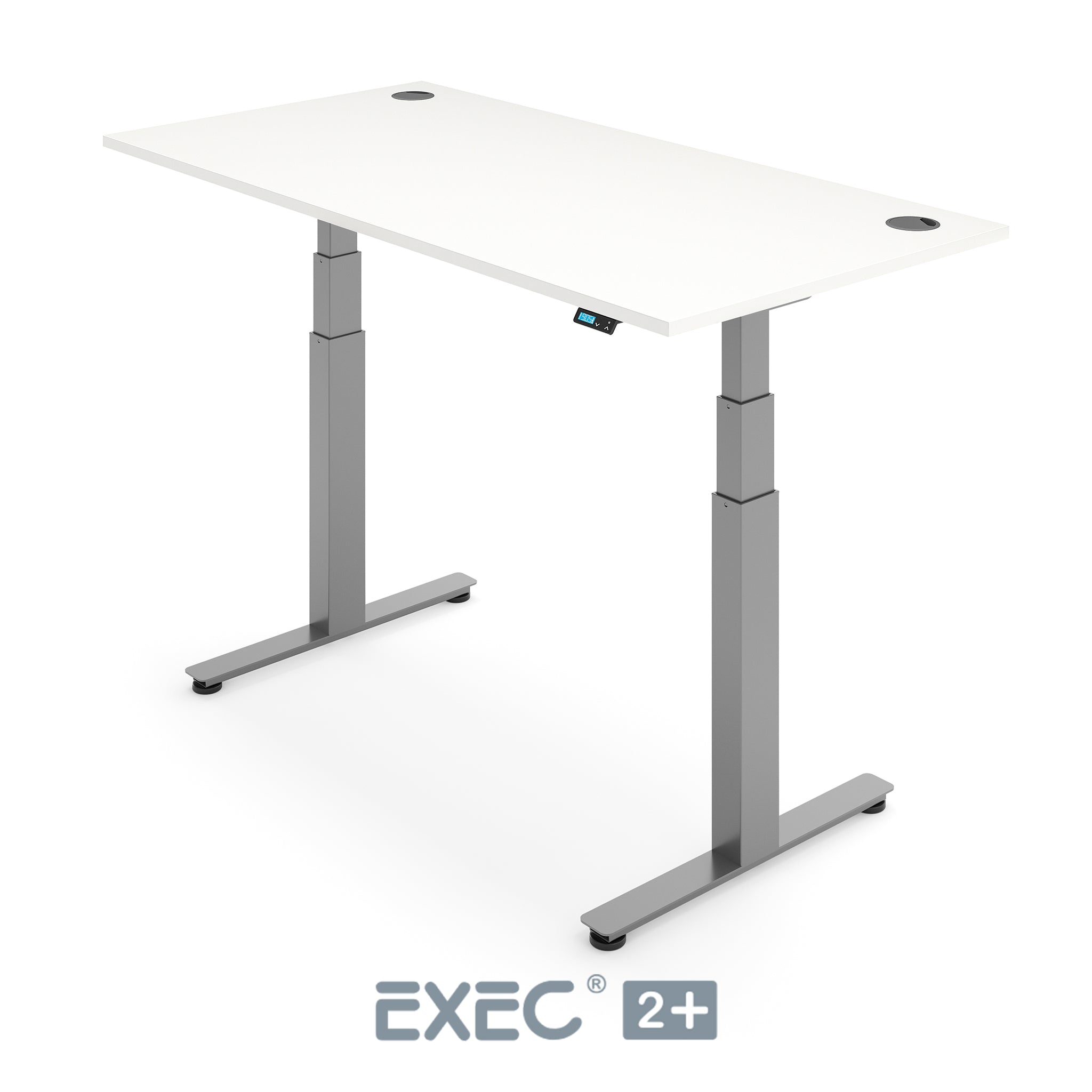 white height adjustable desk with silver frame