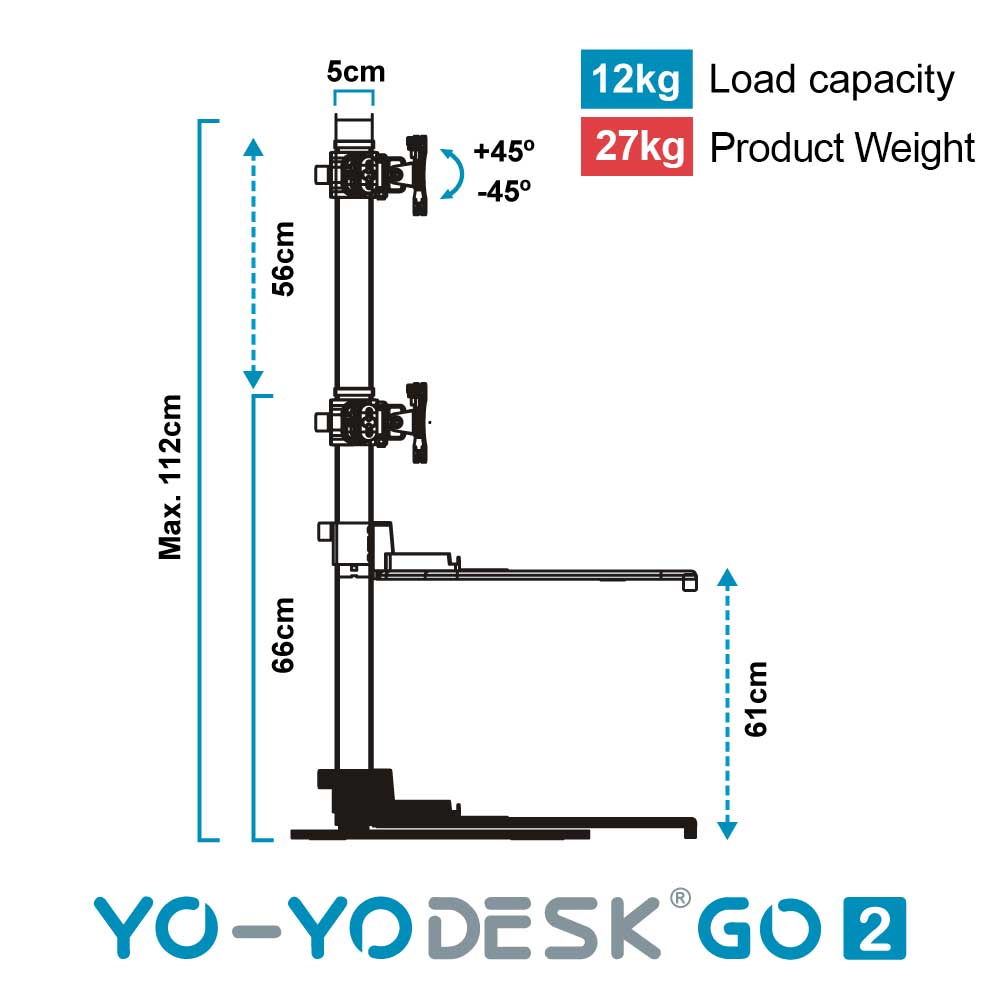Yo-Yo DESK GO 2 Side View Measurement