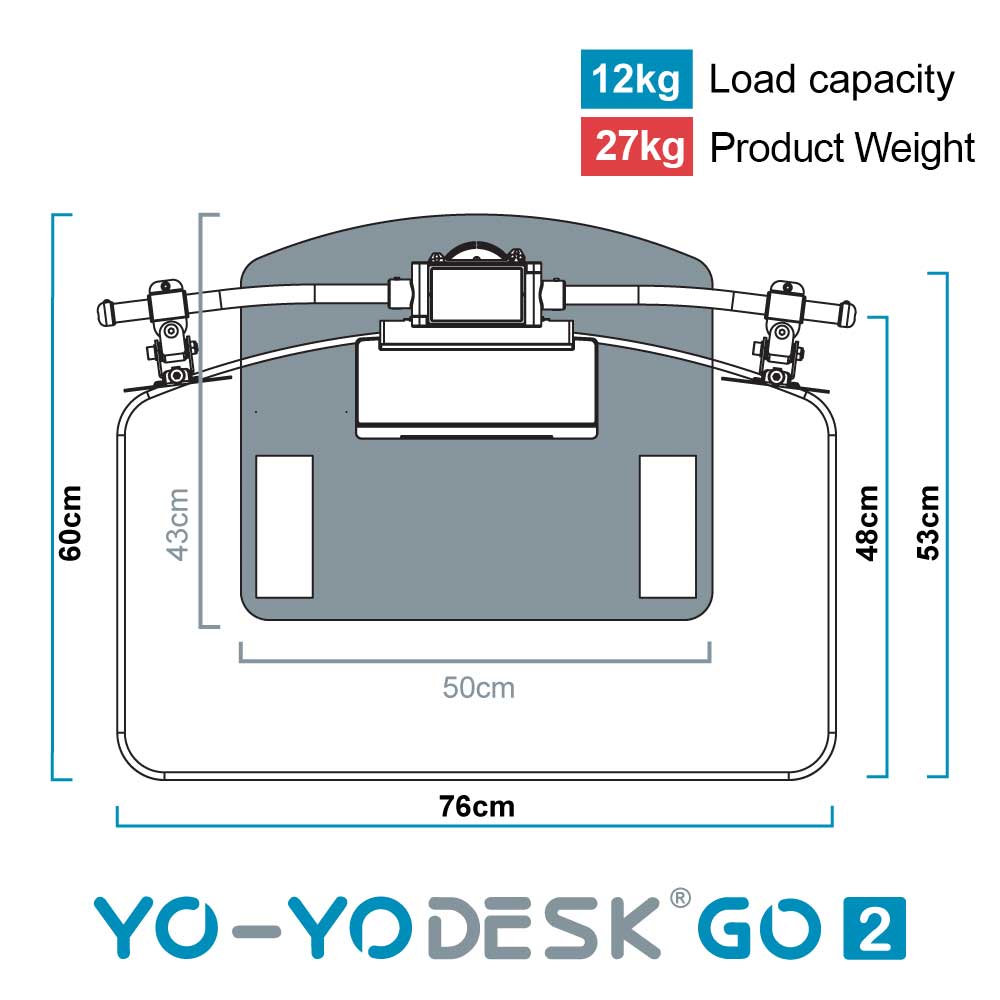 Yo-Yo DESK GO 2 Top View Measurement