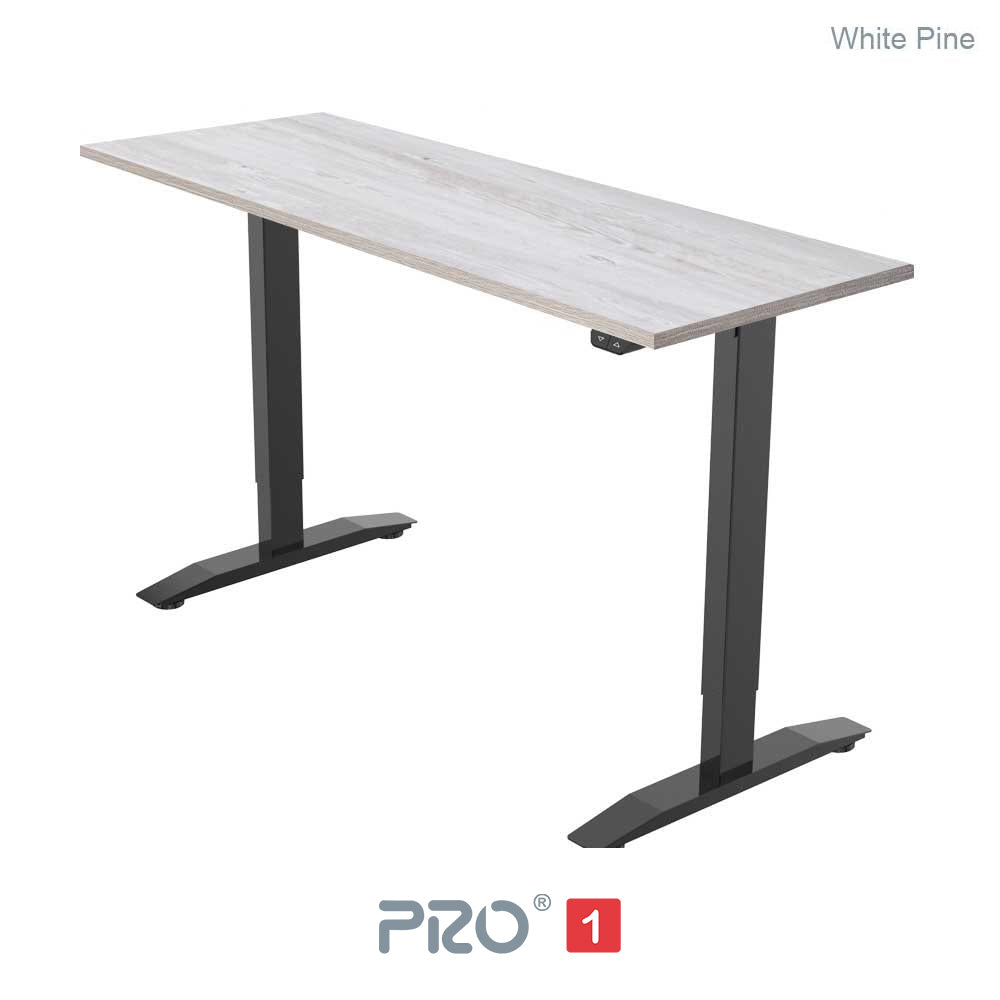 White pine height adjustable desk with black frame