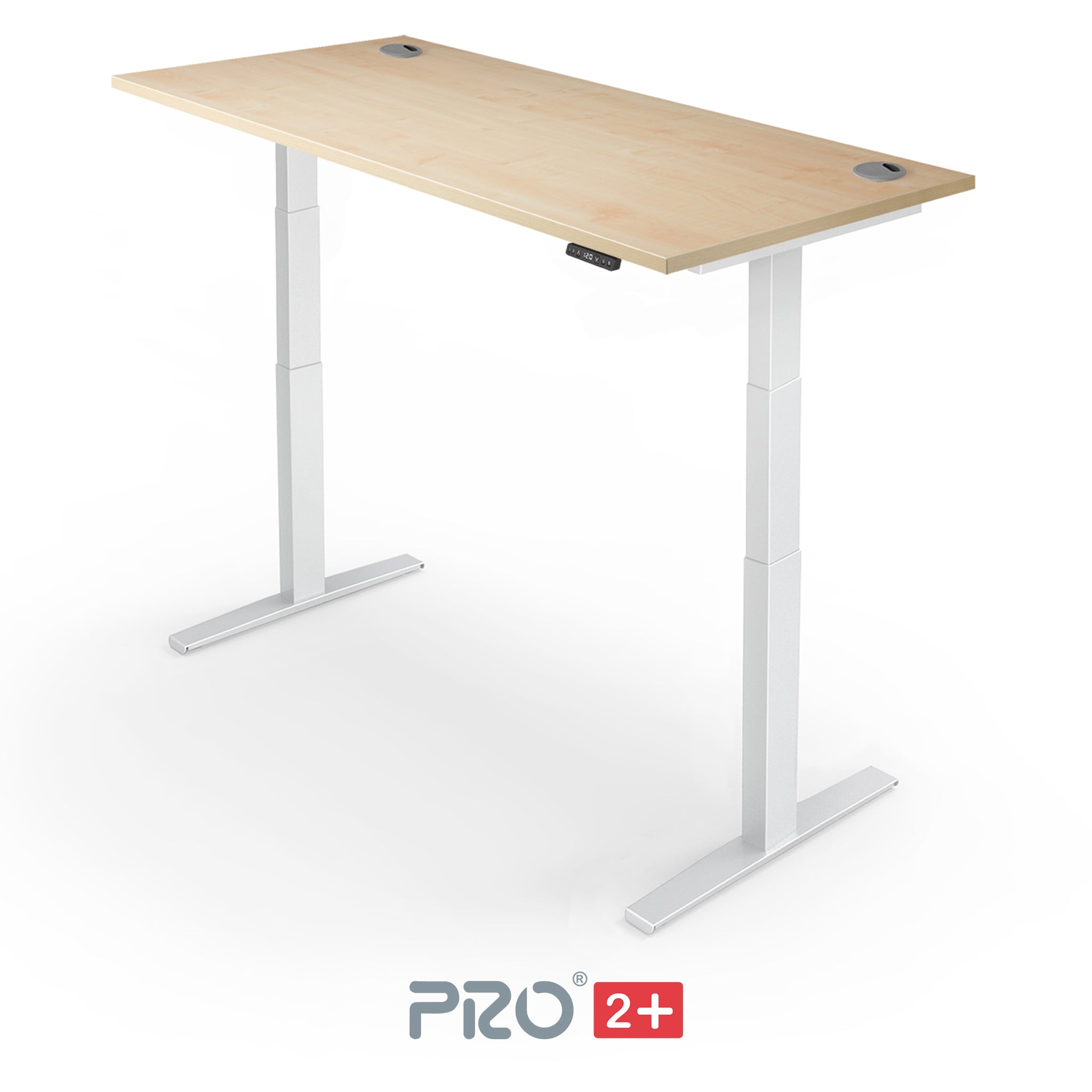 oak height adjustable desk with white frame
